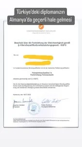 Mekanik Alanı Denklik Belgesi