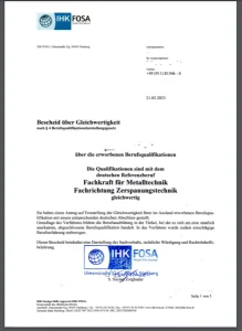 Metal Alanı Denklik Belgesi