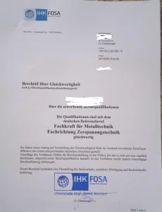 Metal Uzmanı Denklik Belgesi